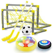 AoHu Hover Hockey Soccer 2 in 1 Set Boys Toys, Rechargeable Indoor & Outdoor Hovering Hockey Game with 3 Goals and LED ,Air Power Hockey and Soccer Ball Sports Gifts for 3 -12 Year Old