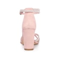 thumbnail image 2 of BLISSFUL STEP Women's Shoes Rhinestone Crisscross Strappy Block Heel Faux Suede Ankle Buckle Sandals Pink 11, 2 of 7