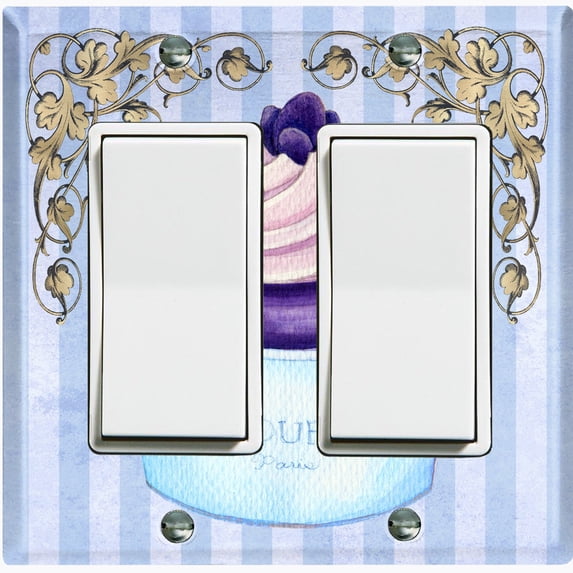 Metal Light Switch Plate Cover Purple Luxury Cupcake Striped Wallpaper Blue CAK051