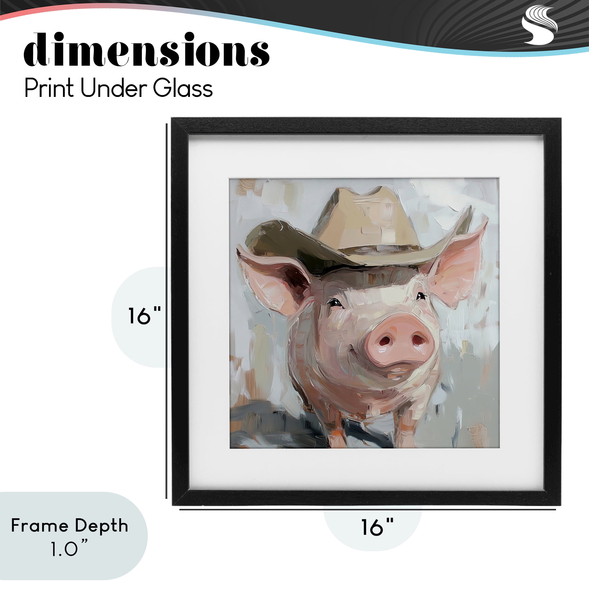 Stupell Industries Cowboy Chester Pig Black Framed Print Under Glass, design by Tina LeCour