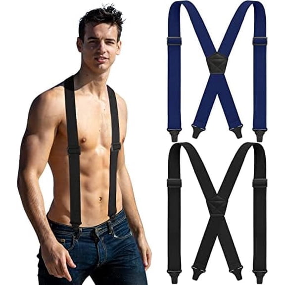 2 Pcs Men Hidden Suspenders Under Clothing 1.5 Inch Wide x Back Plastic Clips for Shirt Jeans