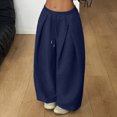 thumbnail image 6 of WULMLEO Baggy Wide Leg Pants for Women Elastic Drawstring Waist Casual Sweatpants With Side Pockets Blue XL, 6 of 8