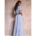 thumbnail image 4 of Women'S 2025 Summer Flowy Boho Maxi Skirt Trendy Slit Elastic High Waist A Line Beach Long Skirts Blue XL, 4 of 5