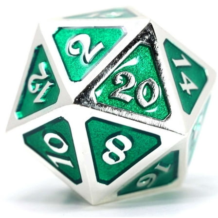Mythica Dire Platinum Emerald D20 Metal Polyhedral Die