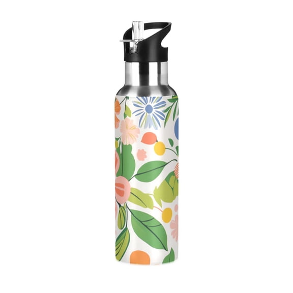 Yayeee 20oz Insulated Water Bottle Double Wall Stainless Steel with Flip Straw Lid, Retro Pink Floral