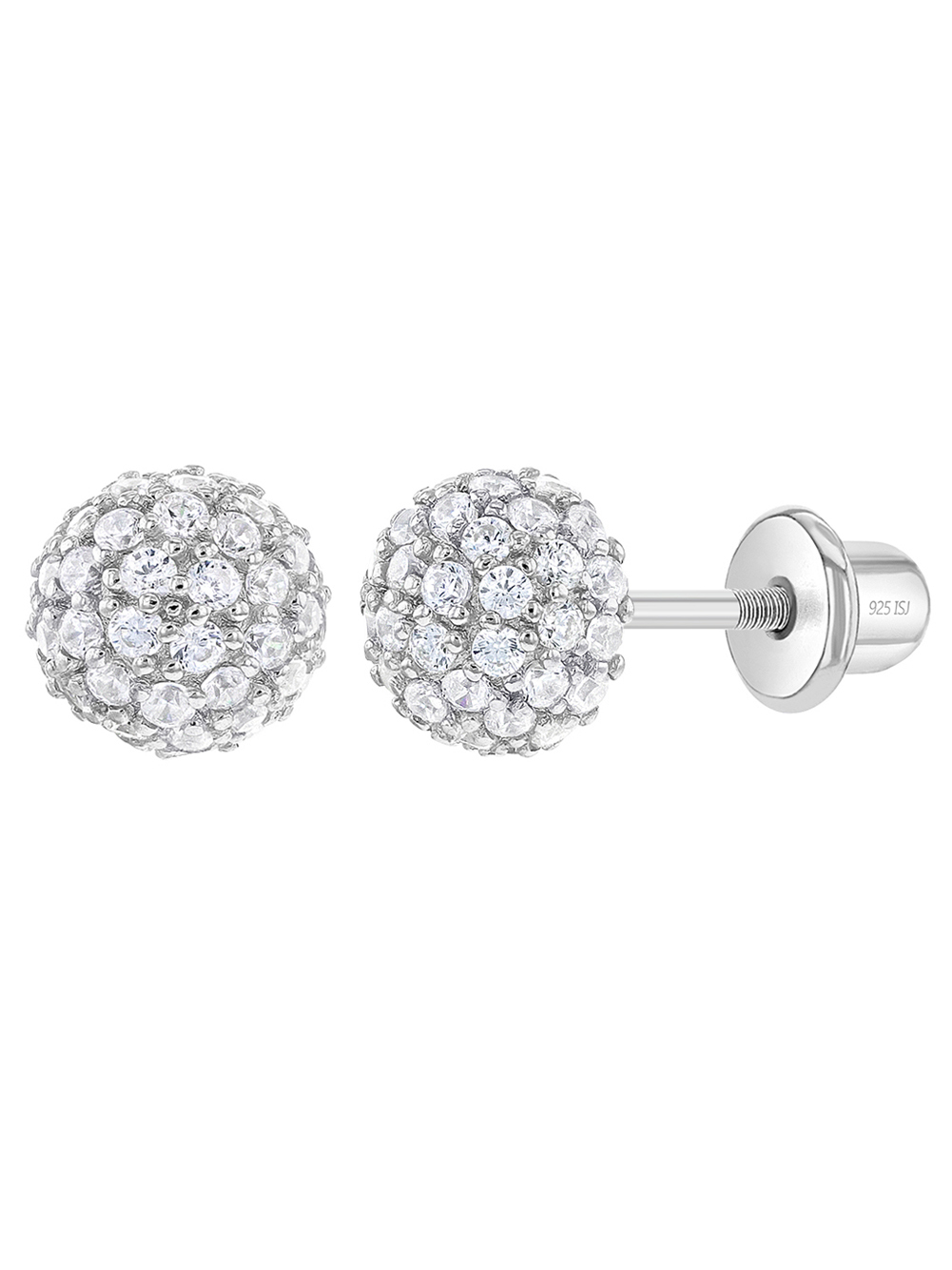 Large Ball of Gems CZ Kids / Girls Earrings Screw Back - Sterling Silver