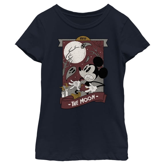 Girl's Mickey & Friends Mickey Mouse The Moon  Graphic Tee Navy Blue Small