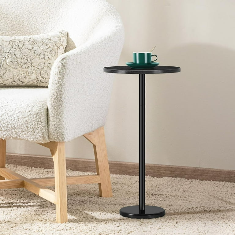 Black Drink Table Small Round Pedestal Side Table with Marble Base