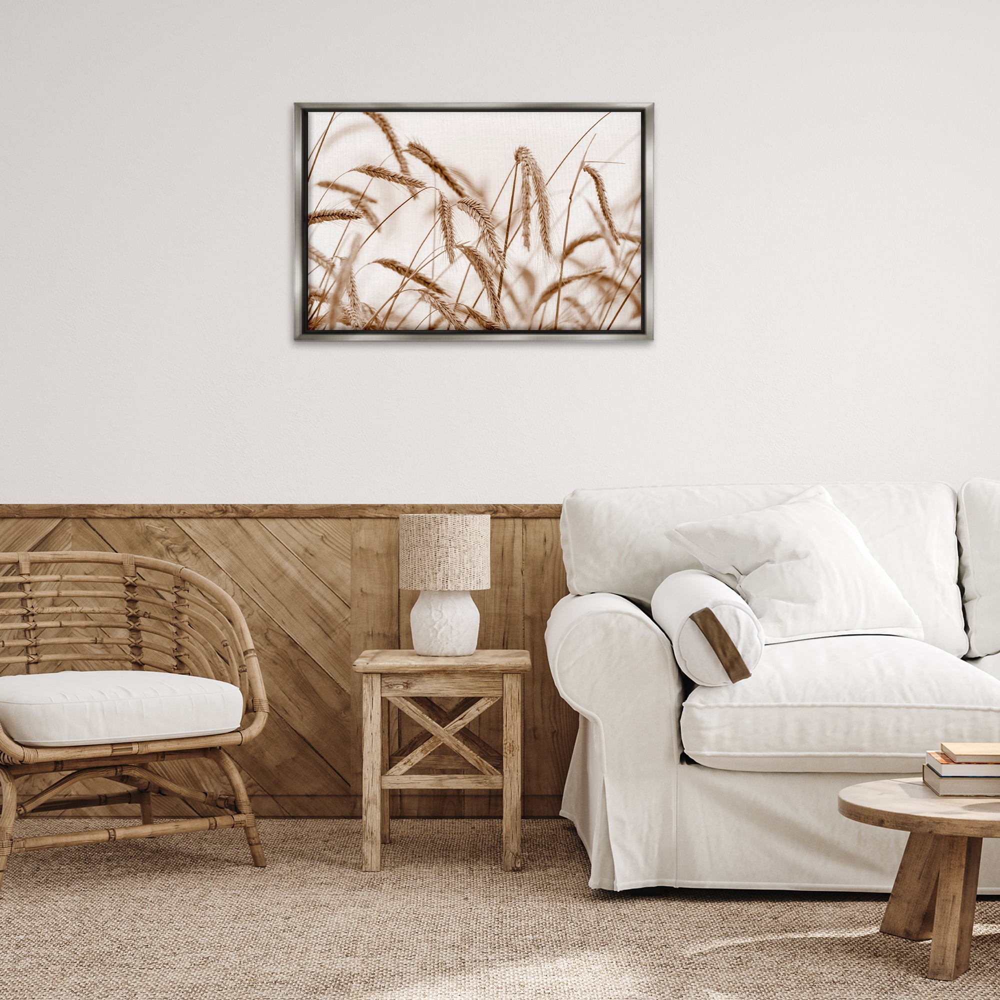 Stupell Industries Windswept Wheat Sprigs Plants & Flowers Photography Gray Floater Framed Canvas Art Print Wall Art, 31 x 21