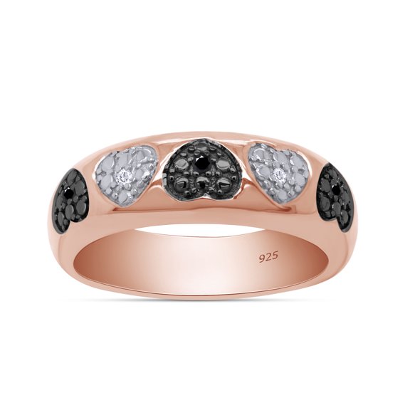 AFFY 0.03 Ct Black & White Natural Diamond Heart Ring in 14k Rose Gold Over Sterling Silver Ring Size : 4