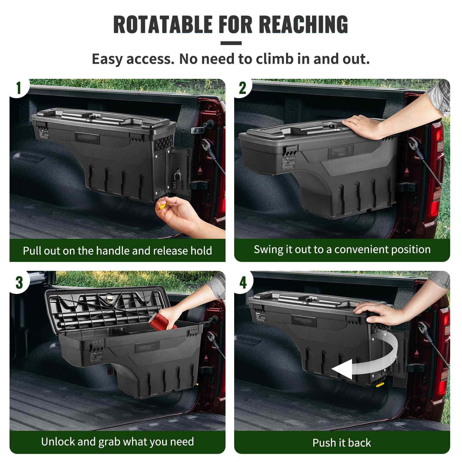 VEVOR Truck Bed Storage Box, Lockable Lid, Waterproof ABS Wheel Well Tool Box 6.6 Gal/20 L with Password Padlock, Compatible with Dodge Ram 1500 2019-2021, Passenger Side, Black