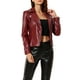 thumbnail image 4 of Chaqueta de motocicleta de cuero sintético con cremallera y solapa de muesca para mujer INSPIRE CHIC Rojo L, 4 of 6