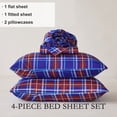 thumbnail image 3 of Jessy Home King 4-Piece Plaid Bed Sheet Set, Soft Microfiber, 14-Inch Deep Pocket, Flat & Fitted Sheet with 2 Pillowcases, Blue Red, 3 of 10