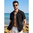 thumbnail image 2 of Men's Short Sleeve Button Down Shirt, Vertical Textured Stripe Casual Summer Beach Shirt, Lightweight Breathable Fashion Top with Front Pocket Black M, 2 of 8