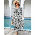 thumbnail image 5 of EDOLYNSA Plus Size Kaftan Dress for Women Swimwear Coverup Elegant Batwing Sleeve Beach Dress Tunic Black and White Printed Housewear, 5 of 9
