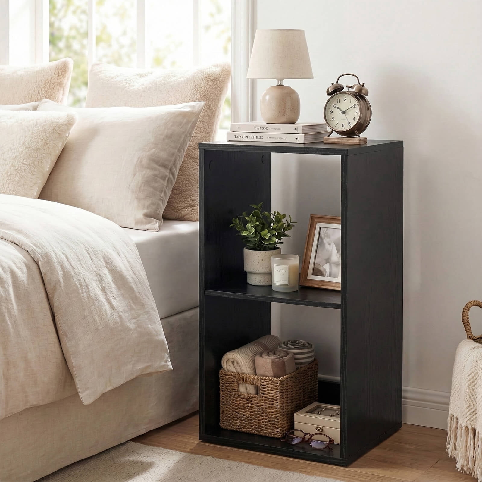 Costway 2-Cube Bookshelf, Modern Vertical Bookcase with Back Guardrail&Anti-tipping Kits Black