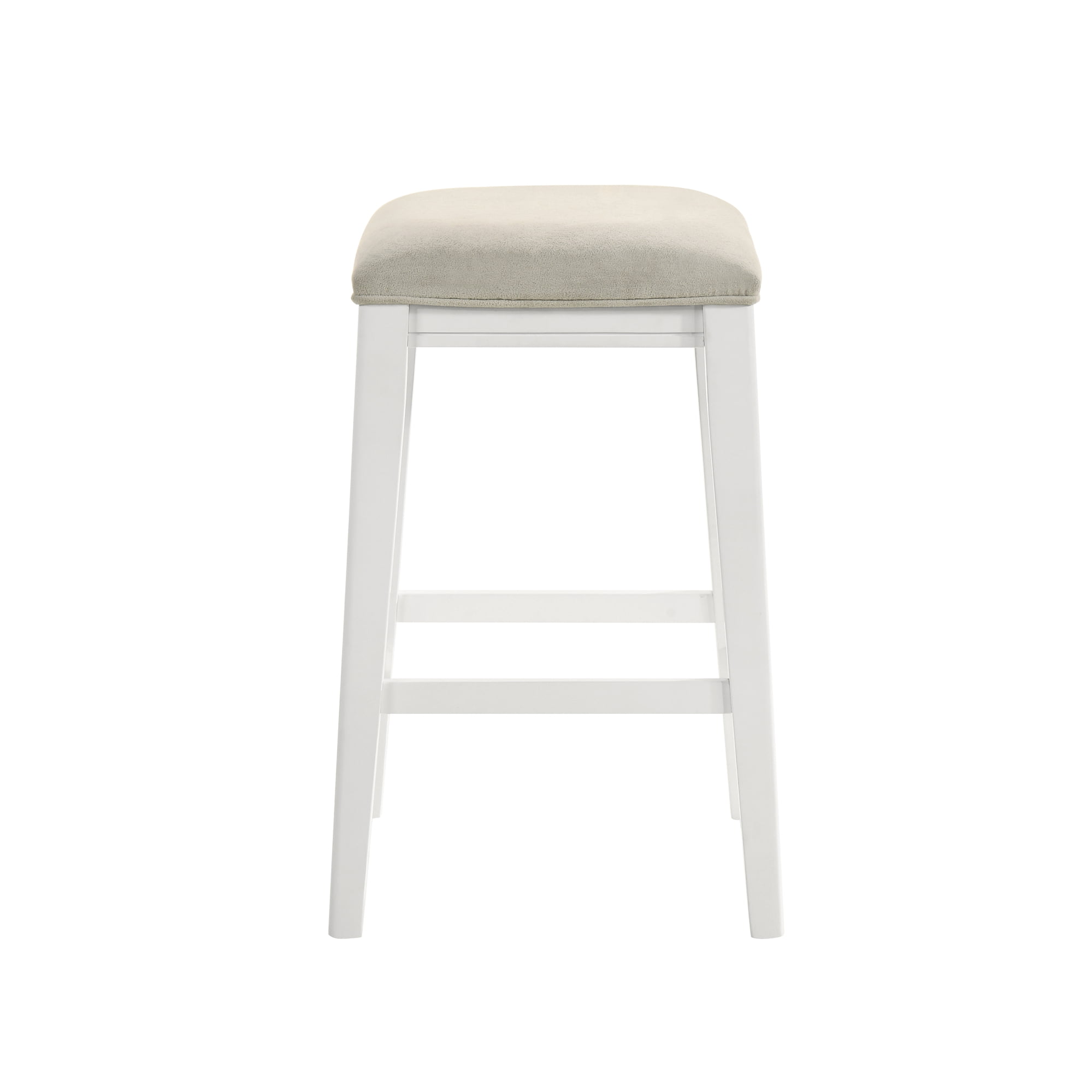 Jane Contemporary Transitional Wood Counter Height Kitchen Bar Stool in White Finish with Cream Fabric Upholstered Seat