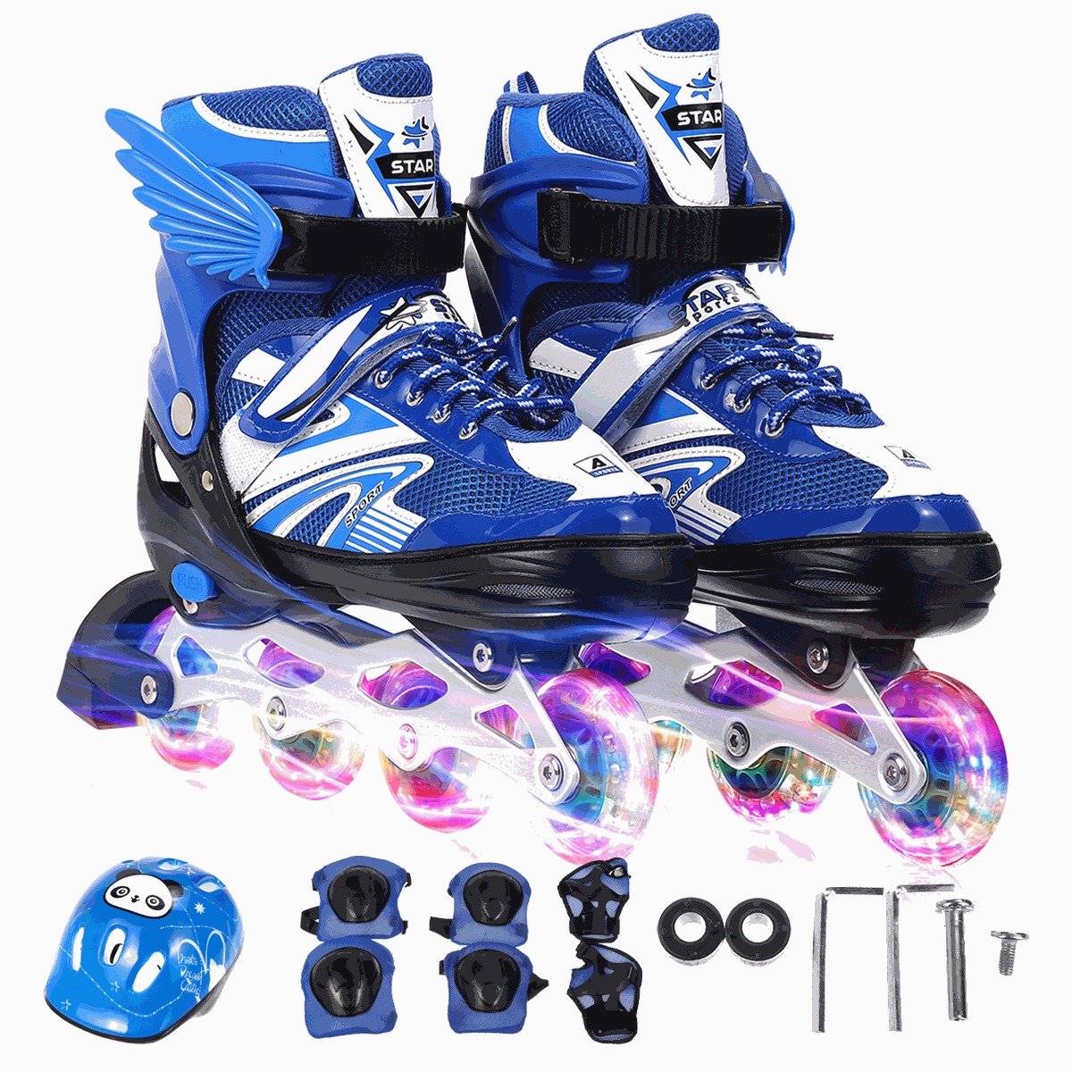 Flashing Inline Skates with Protective Gear Set Roller Blades for Men Women Kids 