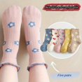 thumbnail image 3 of [Breathable Floral Socks] 5Pairs Youngsters' Breathable & Soft Crew Socks - Fashionable Floral Design, Perfect for Spring/Summer -, 3 of 7