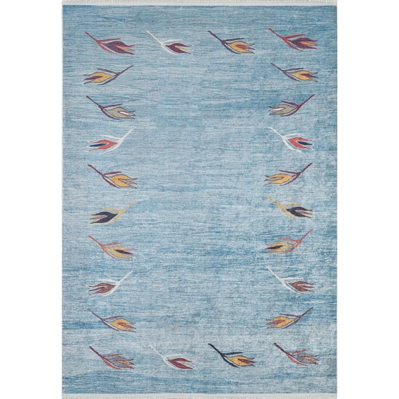 Pachuca Blue Modern Polyester Area Rugs for Living Room Washable Rugs Boho Moroccan Area Rug Soft Geometric Bohemian Carpet Distressed Indoor Rug for Bedroom Dining Room Office Nonslip Rug