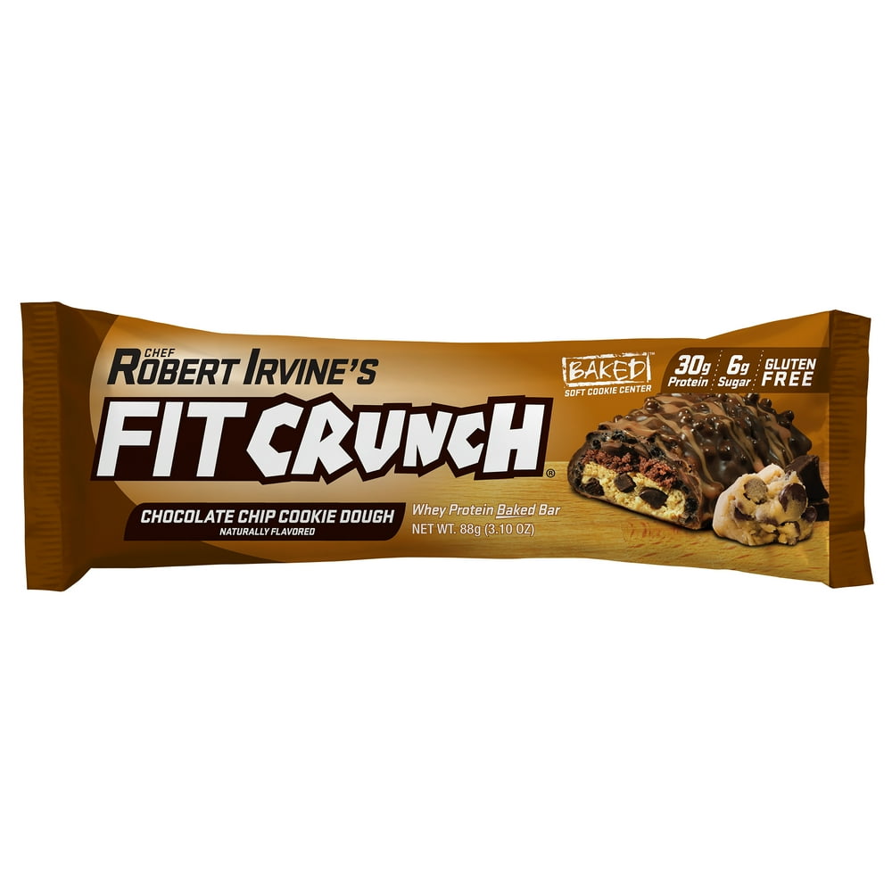 Chef Robert Irvine's FITCRUNCH Chocolate Chip Cookie Dough, High Protein Baked Bar, 30g Protein