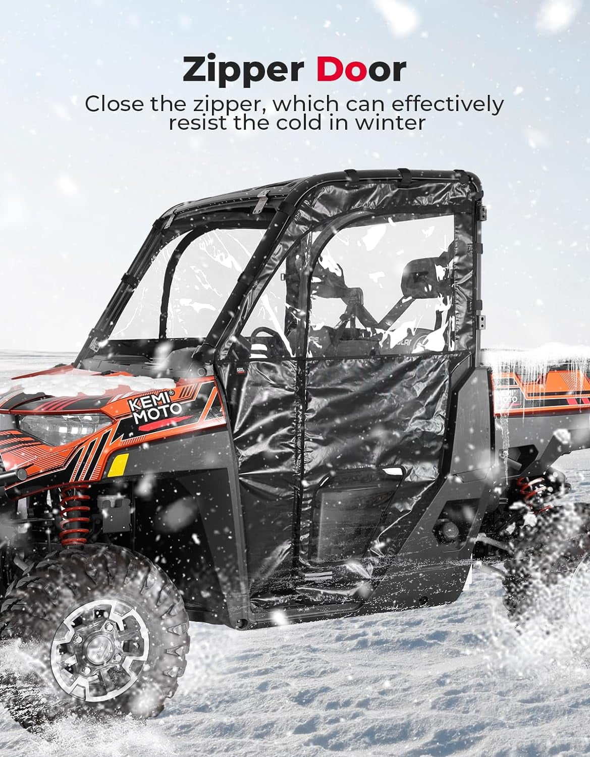 KEMIMOTO Soft Doors UTV Cab Enclosure Upper Doors Compatible with Polaris Ranger XP 1000 2017-2023