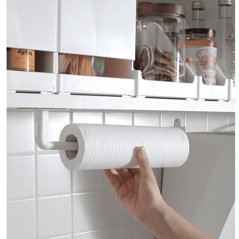 Kitchen Self-adhesive Roll Paper Holder Towel Storage Rack Tissue Hanger Cabinet 