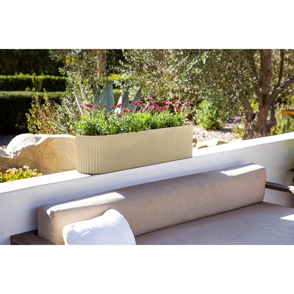 Window Box Planter - Long Planter Box for Windowsill/Balcony | Durable Plastic-Stone Composite Material | Modern Décor for Flowers/Herbs
