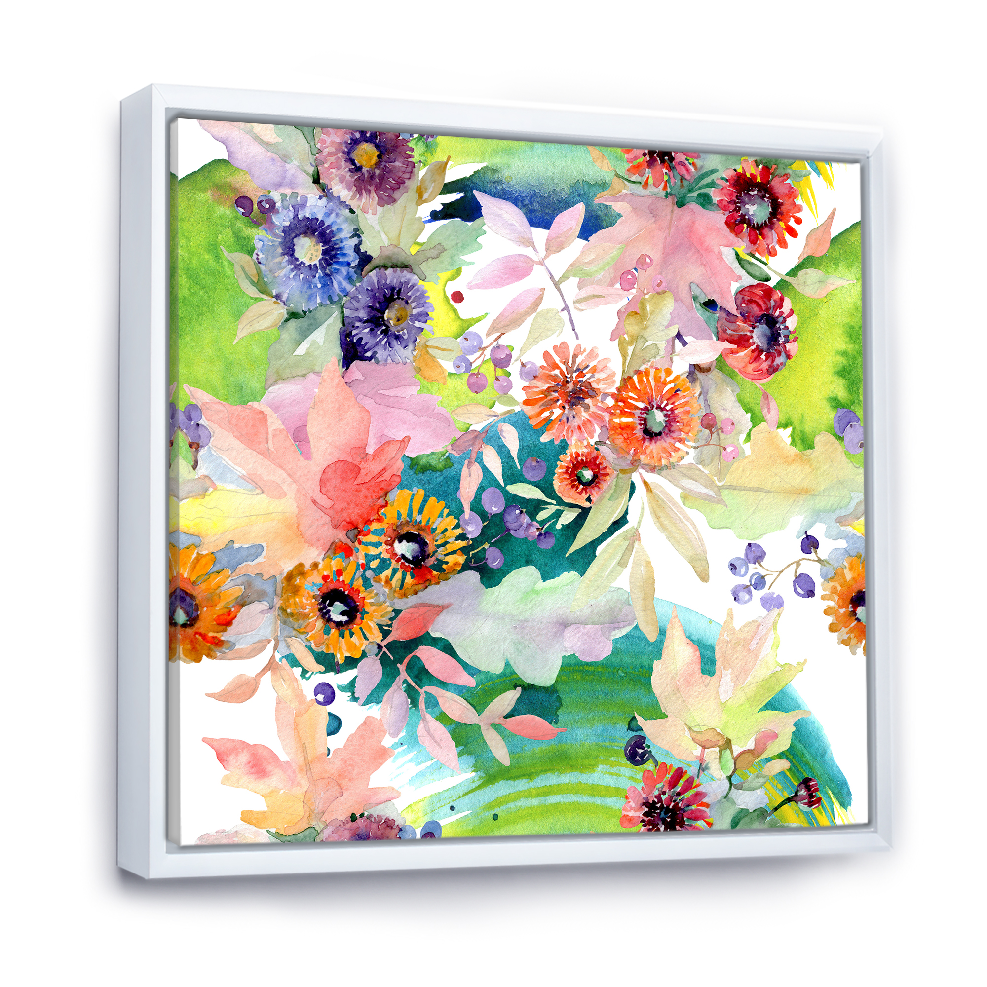 Designart 'Wildflowers and Vibrant Wild Spring Leaves II' Traditional Framed Canvas Wall Art Print