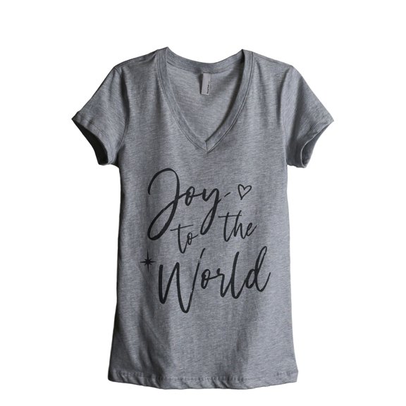 Joy To The World Women's Fashion Relaxed V-Neck T-Shirt Tee Heather Grey Small