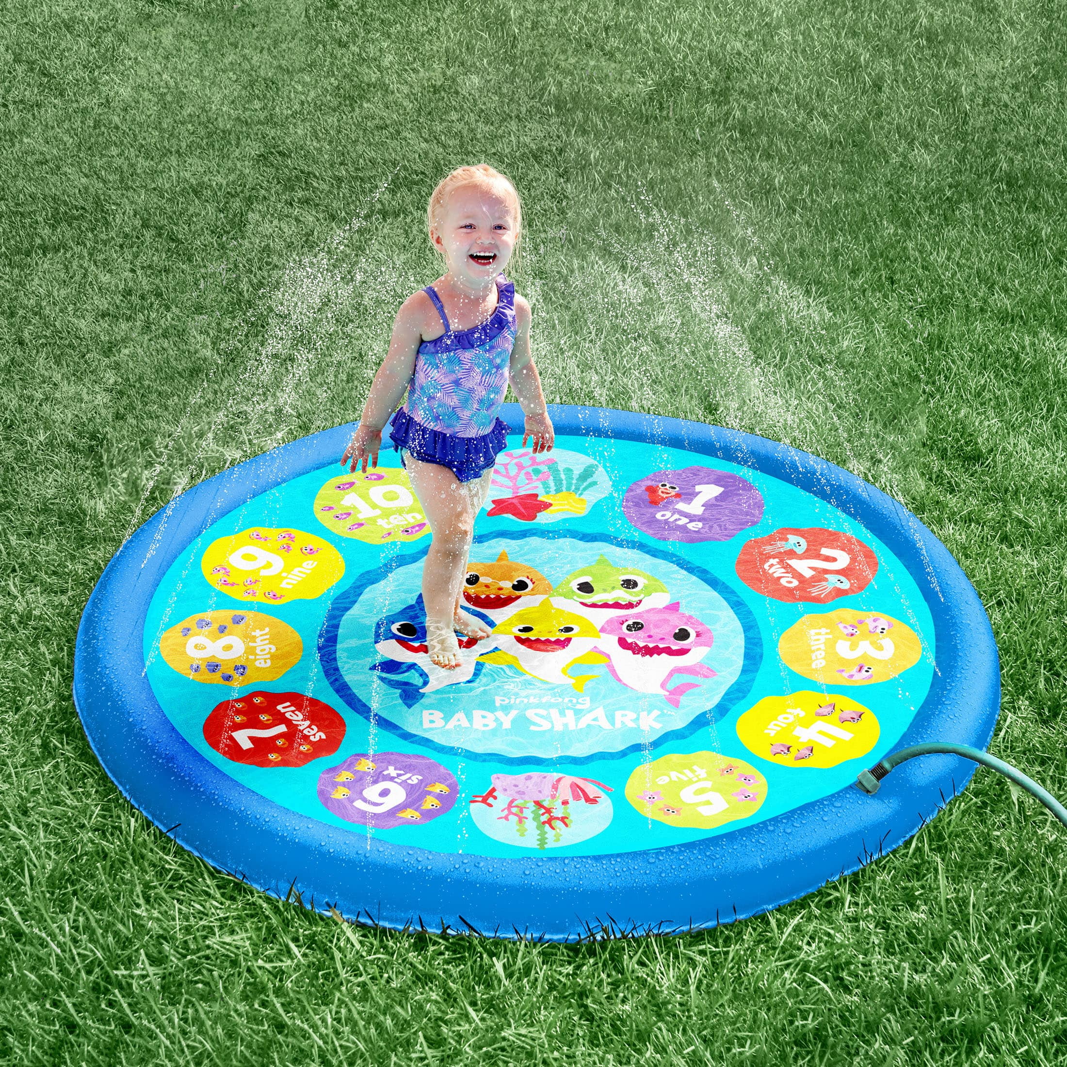 Pinkfong Baby Shark 70" Educational Splash Pad – Water Play Mat with Colors & Numbers for Kids Ages 2+