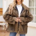 thumbnail image 3 of Women's Cropped Faux Fur Jacket Loose Lapel Long Sleeve Warm Winter Coats Shaggy Furry Outerwear with Pockets, 3 of 7