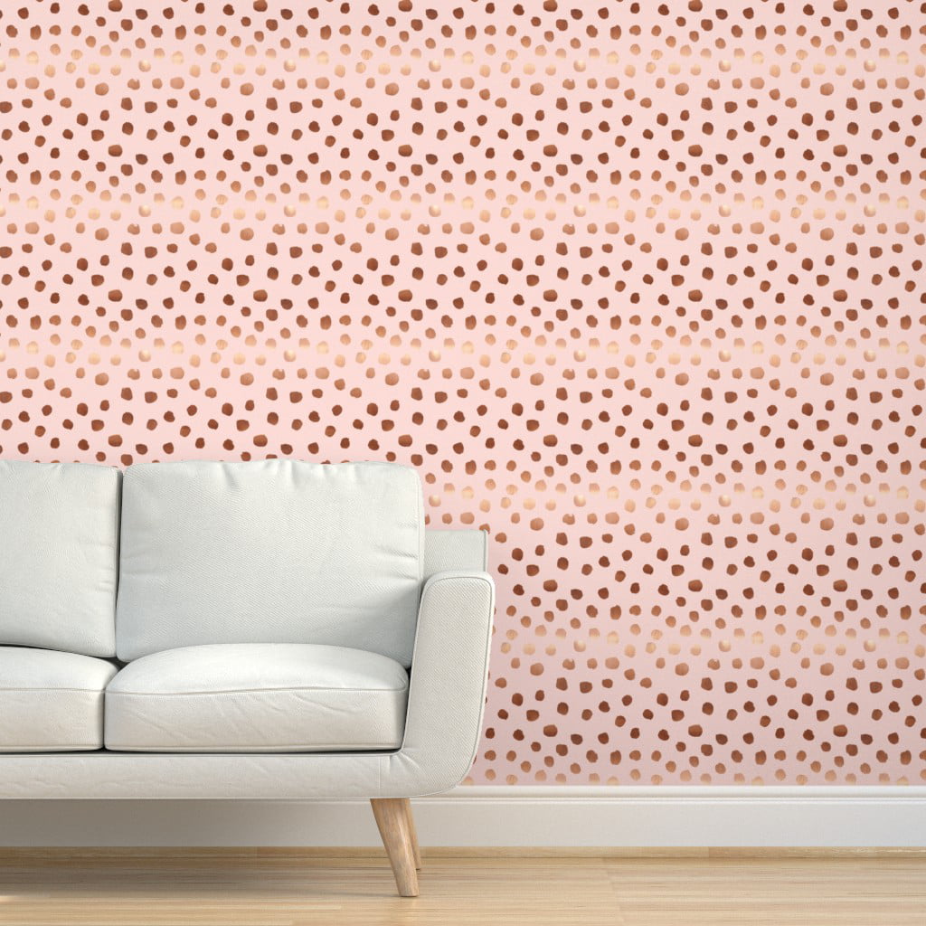 Removable Wallpaper Swatch - Rose Gold Look Blush Pink Dots Copper Feminine Polka  Dot Custom Pre-pasted Wallpaper by Spoonflower 