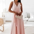 thumbnail image 5 of LWavelet Women's Sleeveless V-Neck Wrap Tie Waist Maxi Dress for Formal & Evening Wear Pink L, 5 of 5