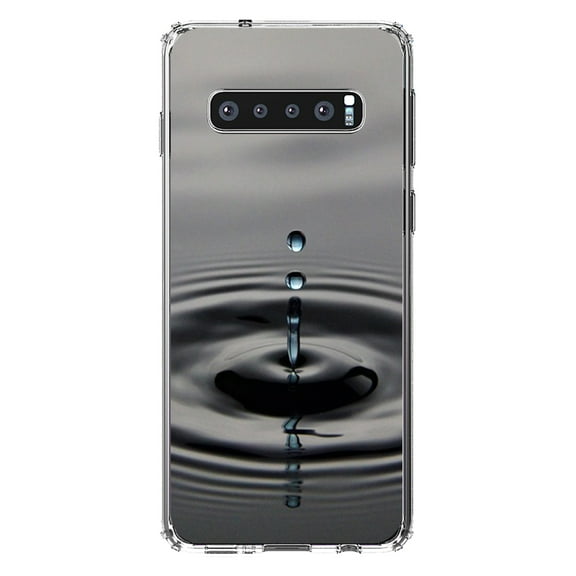DistinctInk Clear Shockproof Hybrid Case for Samsung Galaxy S10 (6.1" Screen) - TPU Bumper, Acrylic Back, Tempered Glass Screen Protector - Single Water Droplet