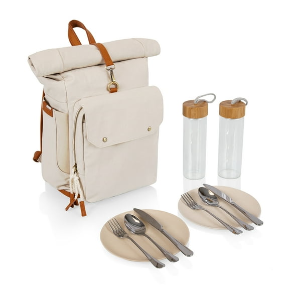 Picnic Time Carmel Roll Top Picnic Backpack Cooler with Components, Tan