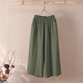 thumbnail image 5 of Capri Pants for Women High Waisted Wide Leg Linen Palazzo Trousers Pull On Elastic Smock Waist Loose Flowy Pants Army Green XL, 5 of 5