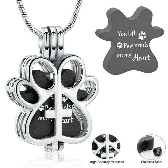 Pet Cremation Jewelry for Dog/Cat Paw Stainless Steel Memorial Locket Urn Necklace with Hollow Urn Cremation Jewelry for Ashes