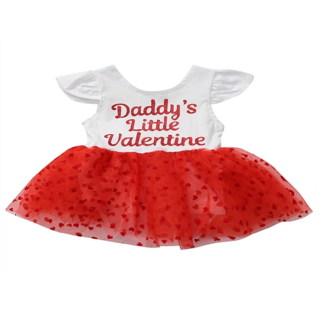 Petites Filles Romper Tutu Robe Mouche Manches Coeur Imprimé Body