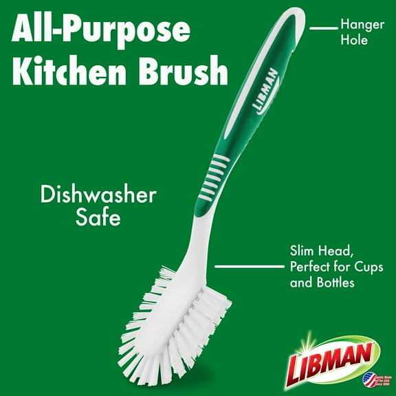 Libman Household All Purpose Kitchen Scrub Brush Polypropylene Handle Green White Width 2.5 in.