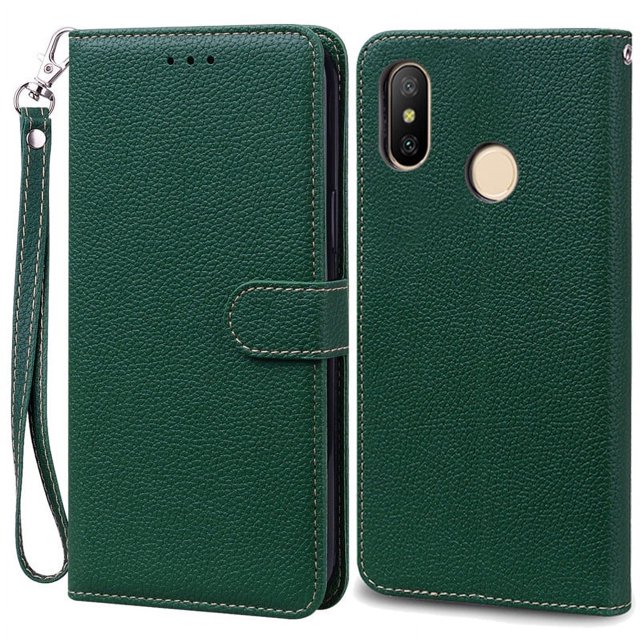 For Redmi Note 6 Pro Case Xiaomi Redmi 6 Pro Soft TPU Wallet Leather Case For Xiaomi Redmi 6 Case Note 6 Pro Flip Cover Fundas Dark Green -Strap For Redmi 6 Pro