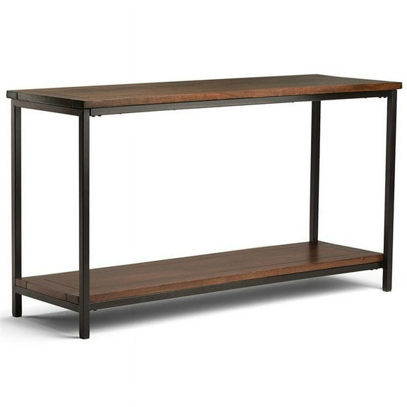Allora Mango Wood and Metal 54" Industrial Console Table in Dark Cognac Brown