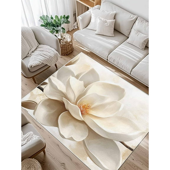 Retro Magnolia Area Rug for Bedroom 3x5 Ft White Floral Vintage Pastoral Style Super Soft fuzzy Throw Rug Non-Slip Fluffy Plush Indoor Floor Carpet for Living Room Nursery Home Decor