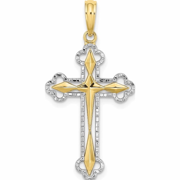 10K Yellow With Rhodium D/C Reversible Cross Charm (30.6 X 17) Made In United States -Jewelry By Sweet Pea