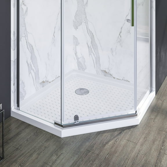 Sunny Shower 38 in. D x 38 in. W x 3 in. H Shower Base Stainless Steel Drain Single, Acrylic & White