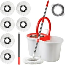Spin Mop and Bucket with Wringer Set, 360°Spinning Mop Bucket System with 6 Microfiber Mop Floor Scrub Brush and 61" Stainless Steel Adjustable Handle for Floor Cleaning