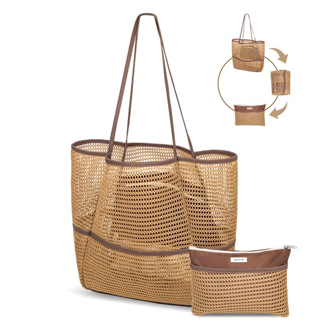 Bolsa de playa de malla TokisMet, plegable 2 en 1 para mujer