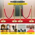 thumbnail image 2 of SKYSHALO 4Pcs Stainless Steel Stanchion Posts 2 Red Velvet Ropes Gold 38In Crowd Control Barrier with 5FT Rope for Theaters, Party, Wedding, Exhibition, Ticket Offices, Crowd Control, 2 of 9