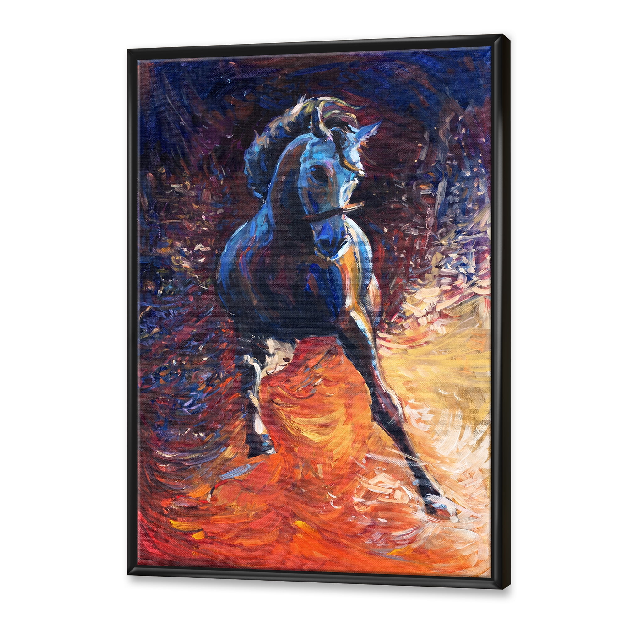 Designart 'Portrait Of A Galoping Blue Horse' Farmhouse Framed Canvas Wall Art Print