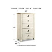 Ashley Furniture Willowton Wood 5 Drawer Chest in White Finish